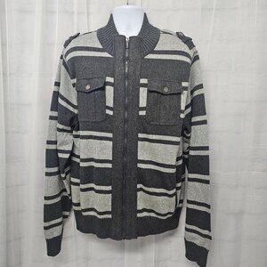 NWT Xray Gray Striped Zip Cardigan Sweater Mock Neck Military 3XL